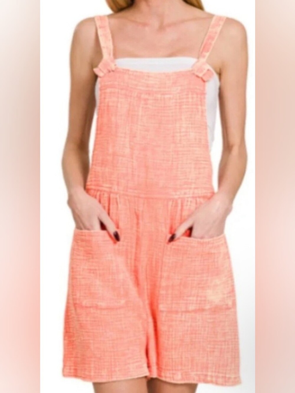 Zenana Acidwashed Coral Romper